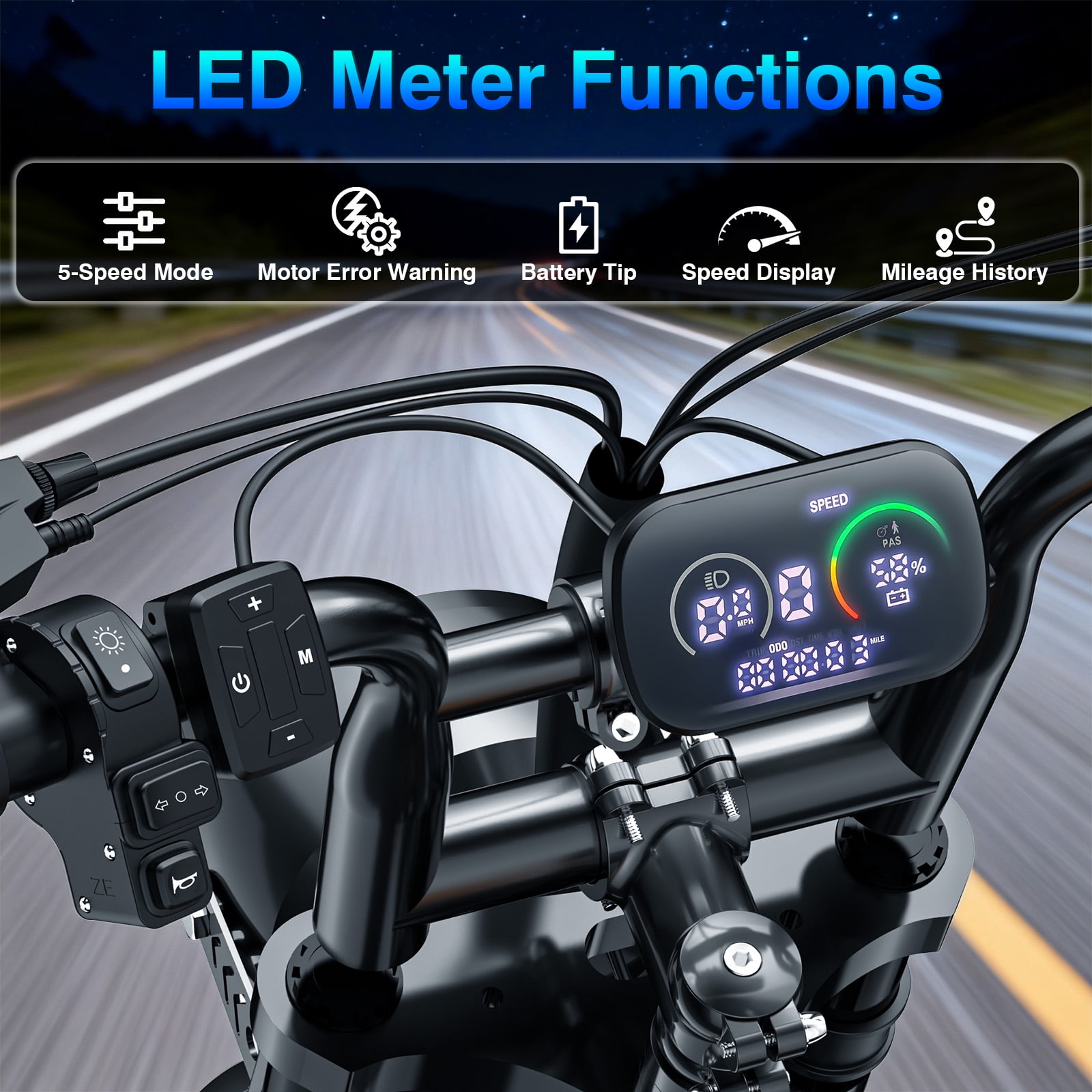 1500W Off-Road Electric Bike for Adults, 48V 18AH Removable Battery, 16" Wide Tires, 5-Speed Transmission, Dual Disc Brakes & Spring Suspension