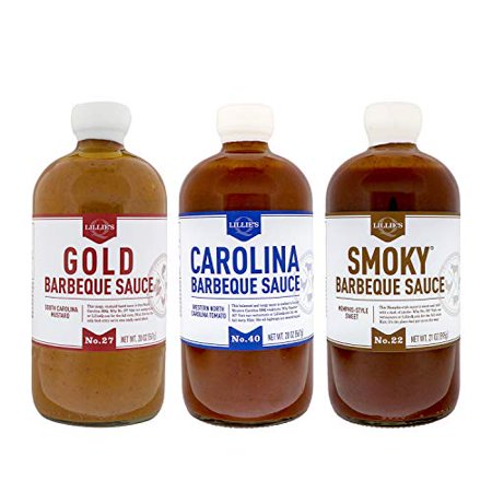 Lillie’s Q - Barbeque Sauce Variety Pack, Gourmet BBQ Sauce Set, Made with Gluten-Free Ingredients, Includes Carolina BBQ Sauce (20 oz), Gold BBQ Sauce (19 oz) & Smoky BBQ Sauce (20 oz) | 3-Pack