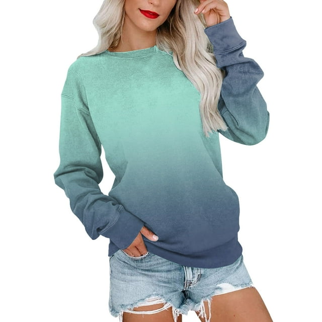 WEAIXIMIUNG Sweat à Capuche Zippé pour Femmes Veste Dégradée Décontractée Col Rond Manches Longues Pull Mignon Version Ample