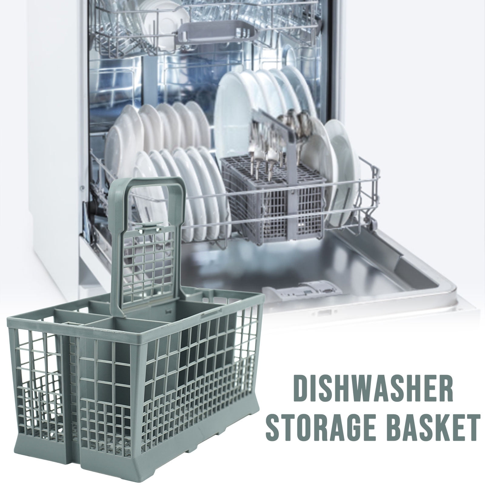 Dishwasher Cutlery Basket Storage Rack,Removable Handle Kitchen Organizer Basket,Spoon Fork Knife Cleaning Holder,Heat Resistant Dishwasher Insert Basket,Kitchen Utensil Cleaning Storage Basket