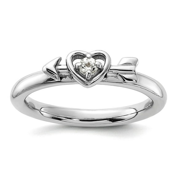 2.5mm 925 Sterling Silver Stackable Rhodium Plated White Topaz Love Heart Arrow Ring Size 5 Stackable Ring for Women