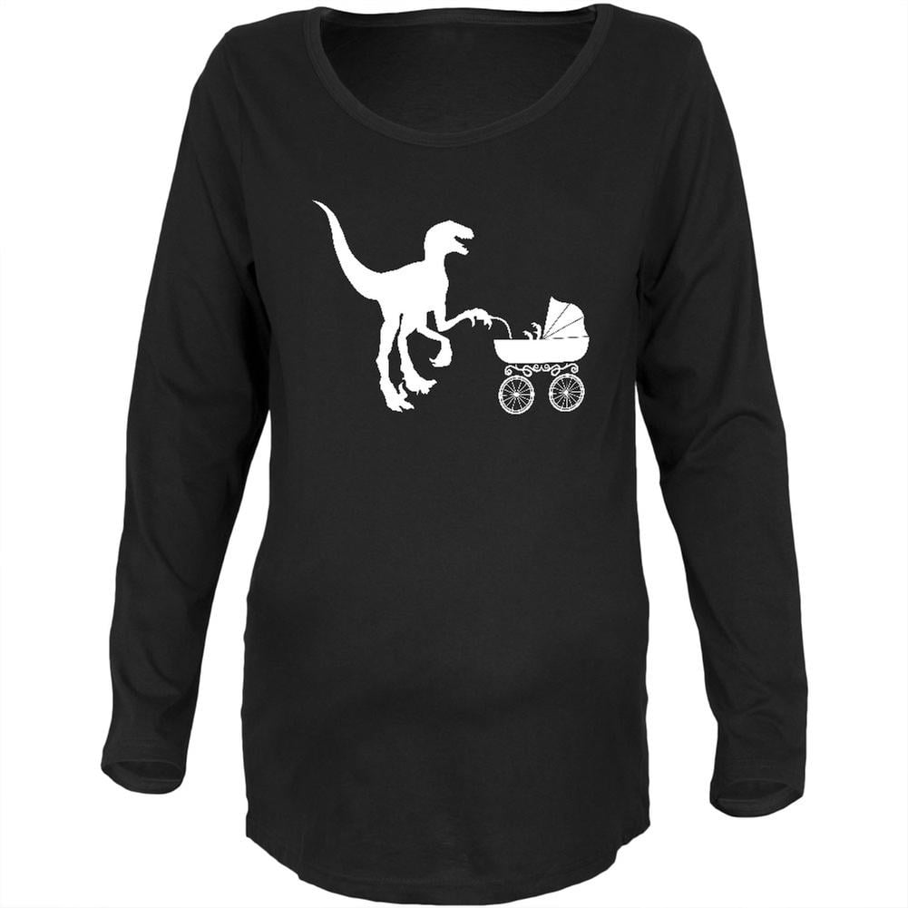 Pregzilla Velociraptor Baby Carriage Black Maternity Soft Long Sleeve T-Shirt 