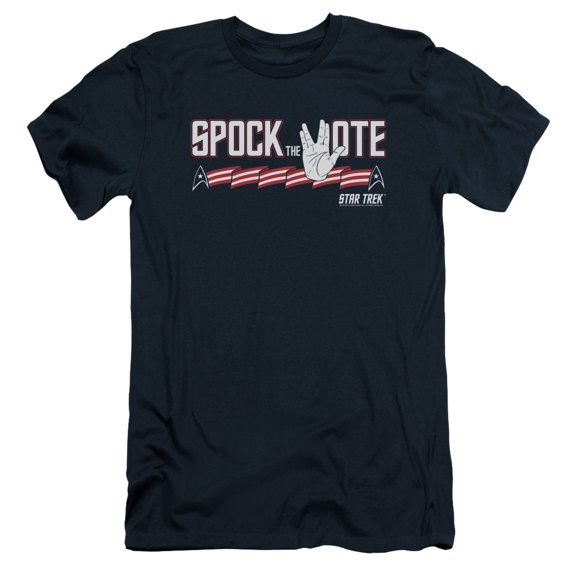 Star Trek Spock The Vote Adult 30/1 T-Shirt Navy