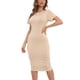 thumbnail image 1 of Vestido delgado de mujer Vestido de manga corta con cuello redondo Vestido informal con diseño de abertura en el dobladillo de alta elasticidad Beige L, 1 of 5