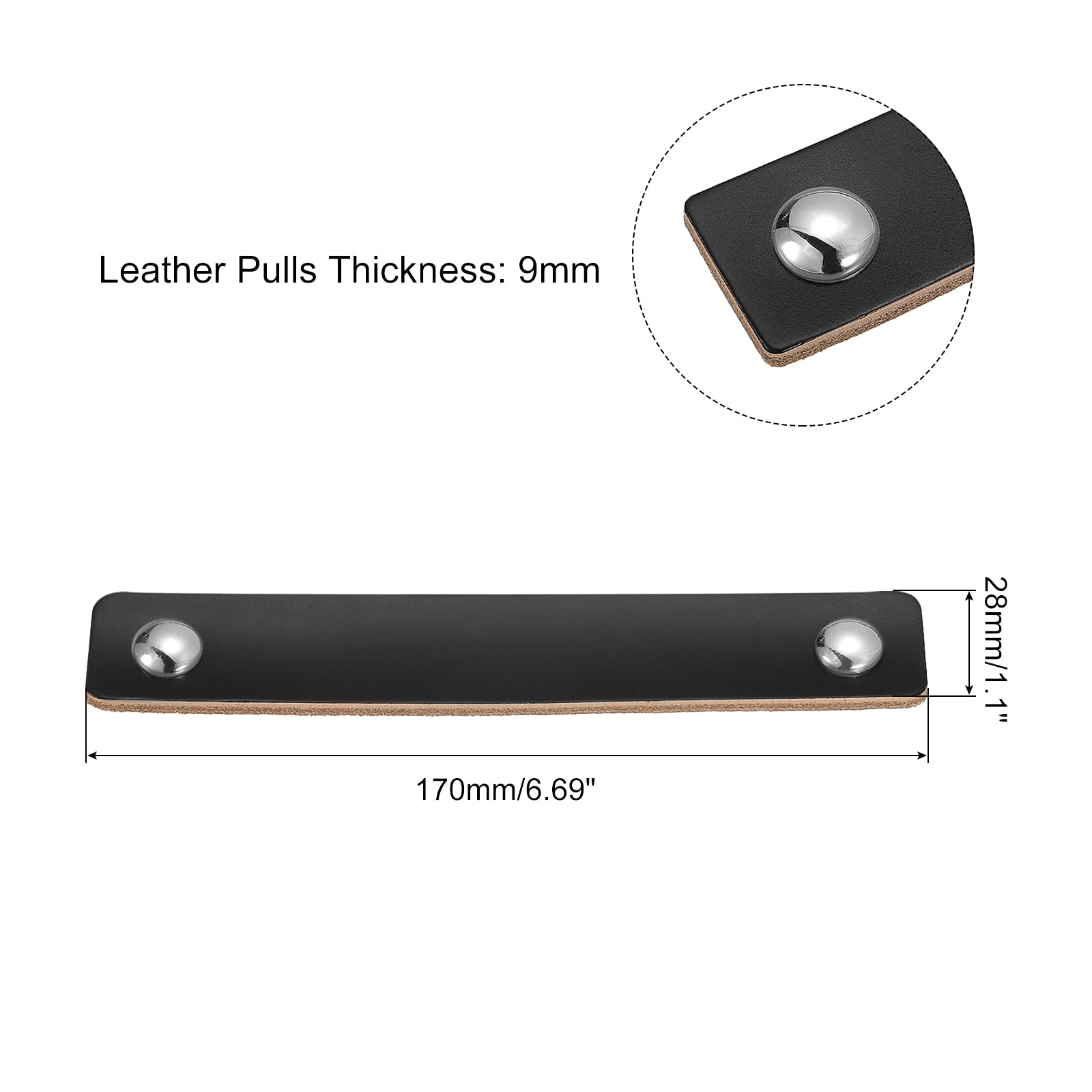 Unique Bargains Leather Furniture Handles Drawer Knobs Pulls Black Silver 6.7"
