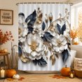 thumbnail image 2 of Cream Gold Flowers Shower Curtain Set - Long 72" x 84" Washable Bathtub Curtain with 12 Hooks, Modern Blooms Floral Navy Blue Leaves Waterproof Fabric Stall Shower Curtains for Bathroom Décor, 2 of 8