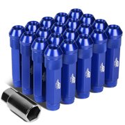 J2 Engineering LN-T7-027-125-BL J2 Engineering 7075 Aluminum M12 x 1.25 20 Pcs 90mm Open End Lug Nut Set with Adapter Blue