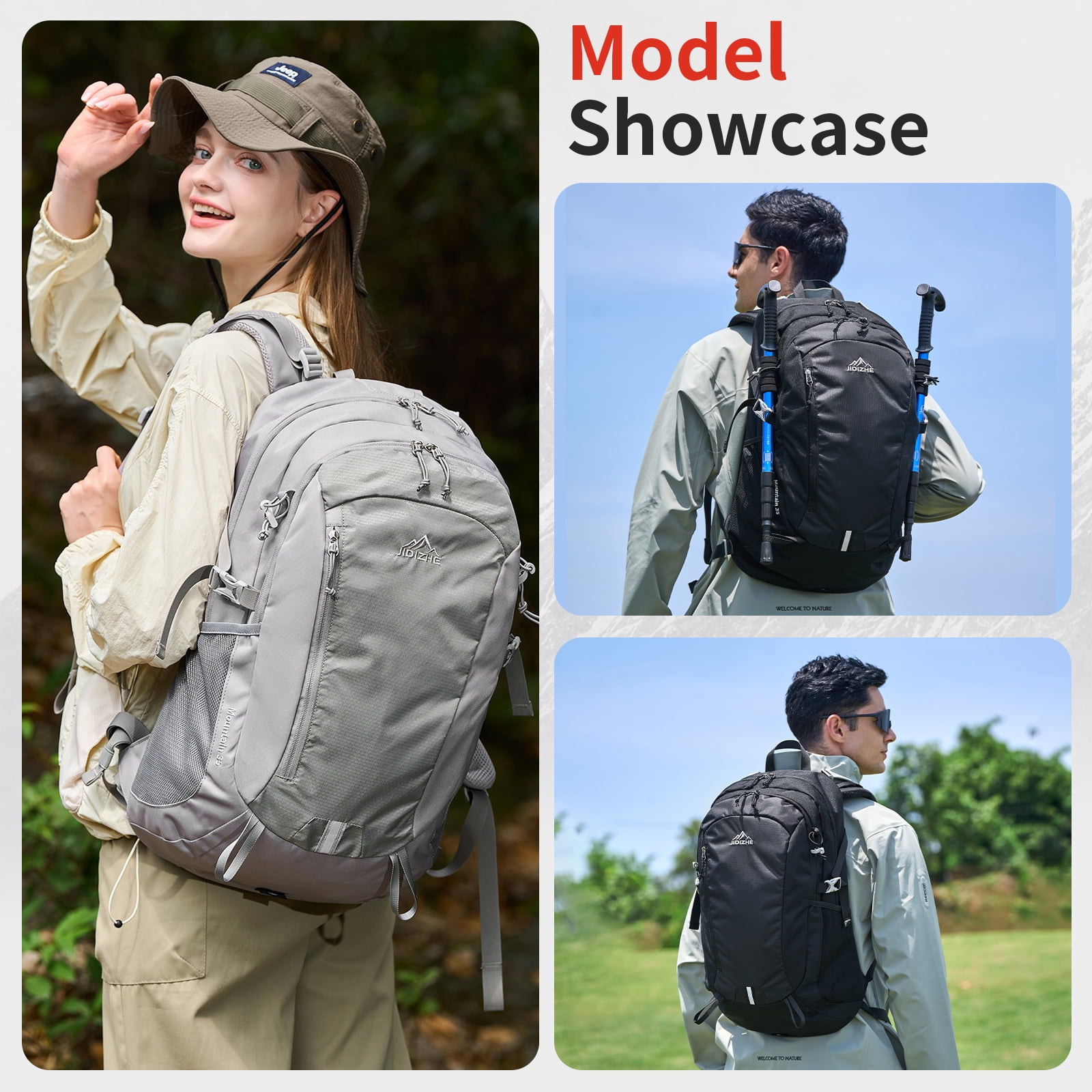 JIDIZHE 35L Polar Explorer Hiking Backpack, Lightweight Water-Resistant Outdoor Travel Backpack for Men & Women, Blue