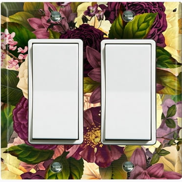 Metal Light Switch Plate Outlet Cover Purple White Rose Wallpaper ROS018