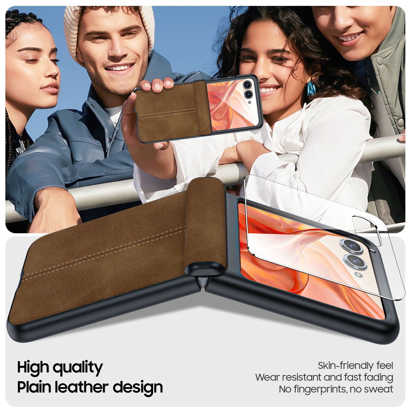 Vizvera for Motorola Razr 2026/2025/2024 Ultra Phone Case,with Screen Protector & Wireless Charging & Ultra Thin PU Leather PC Shockproof Case-Brown