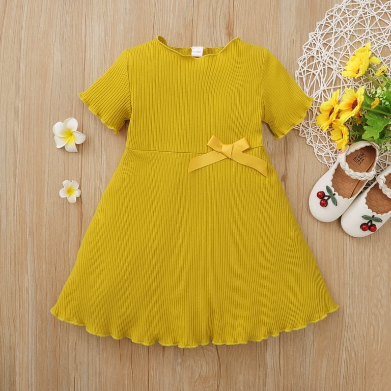 3T Baby Girl Clothes Baby Girl Dress Short Sleeve Summer Dress 2-3T Baby  Girl Rib Dress Yellow - Walmart.com