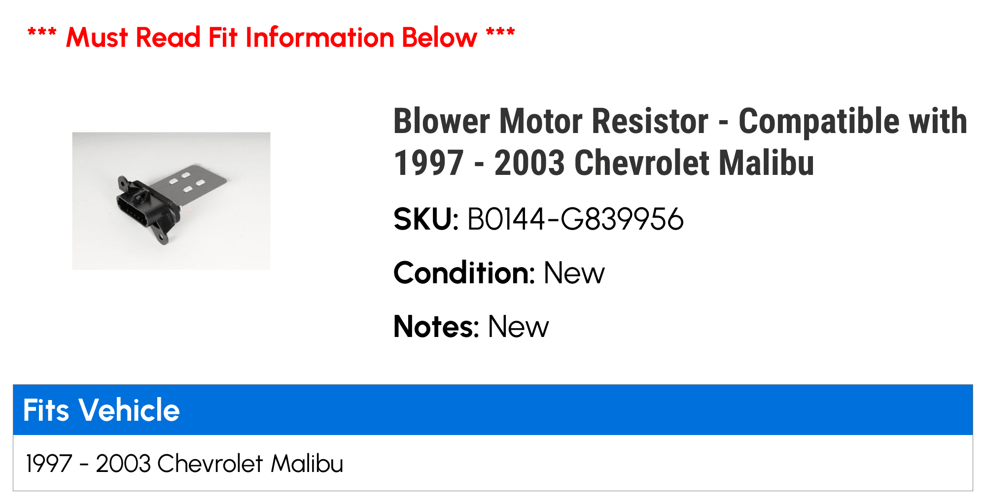 Blower Motor Resistor - Compatible with 1997 - 2003 Chevrolet Malibu - AC Delco
