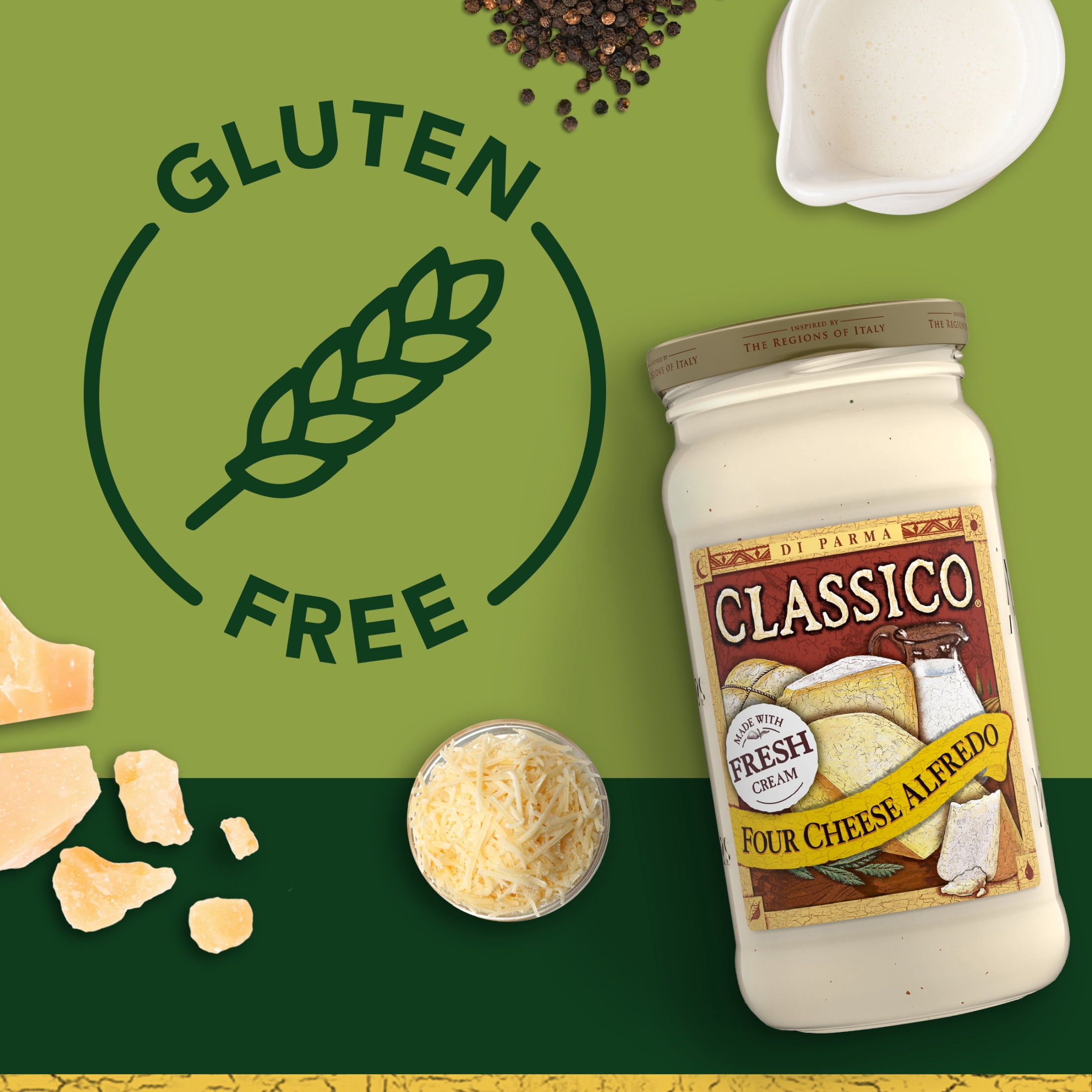 (12 pack) Classico Four Cheese Alfredo Pasta Sauce, 15 oz. Jar