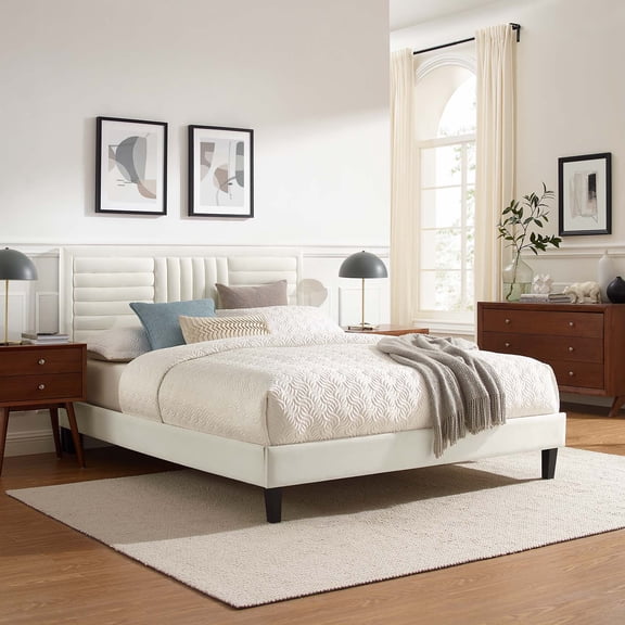 Modway Sofia Channel Tufted Performance Velvet Full Platform Bed in White