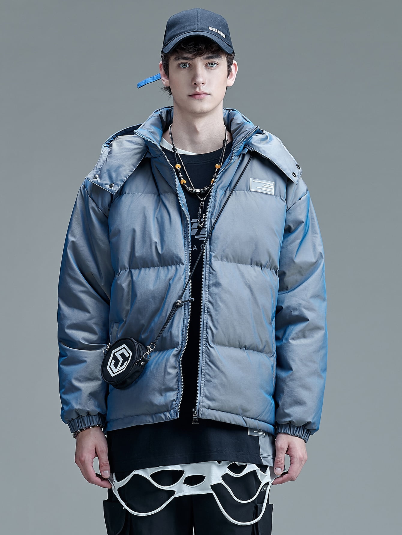 graphic hooded puffer coat
