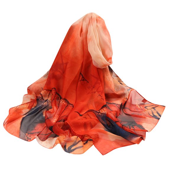 Scarfs for Women BWASD Casual Lightweight Soft Summer Sunscreen Flower Print Scarf Long Beach Shawl Bandana Neckerchief for Spring Outdoor Outfit Orange