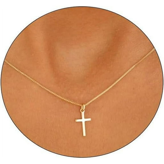 Cross Necklace for Women 18K Gold Silver Plated Dainty Small Cross Pendant Choker Simple Trendy Cute Cross Charm Chain Necklace Easter Basket Stuffers Baptism Religious Faith Jewelry Gift