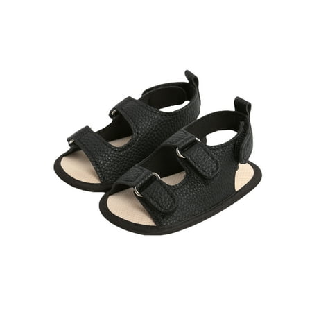 

Baby Boys Girls Leather Sandals Anti-Slip Sole Solid Color Flats First Walking Shoes