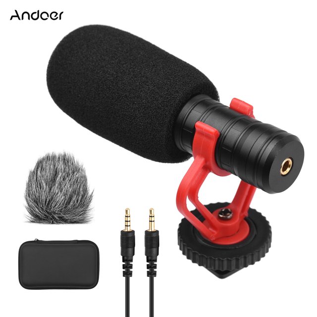 Andoer Microphone,With 3.5mm Furry Windshield Camera Condenser Camera Video Case Compatible With Windshield Case Compatible Condenser Mic With Compatible With Camera 3.5mm Port Stand And Furry Dsfen