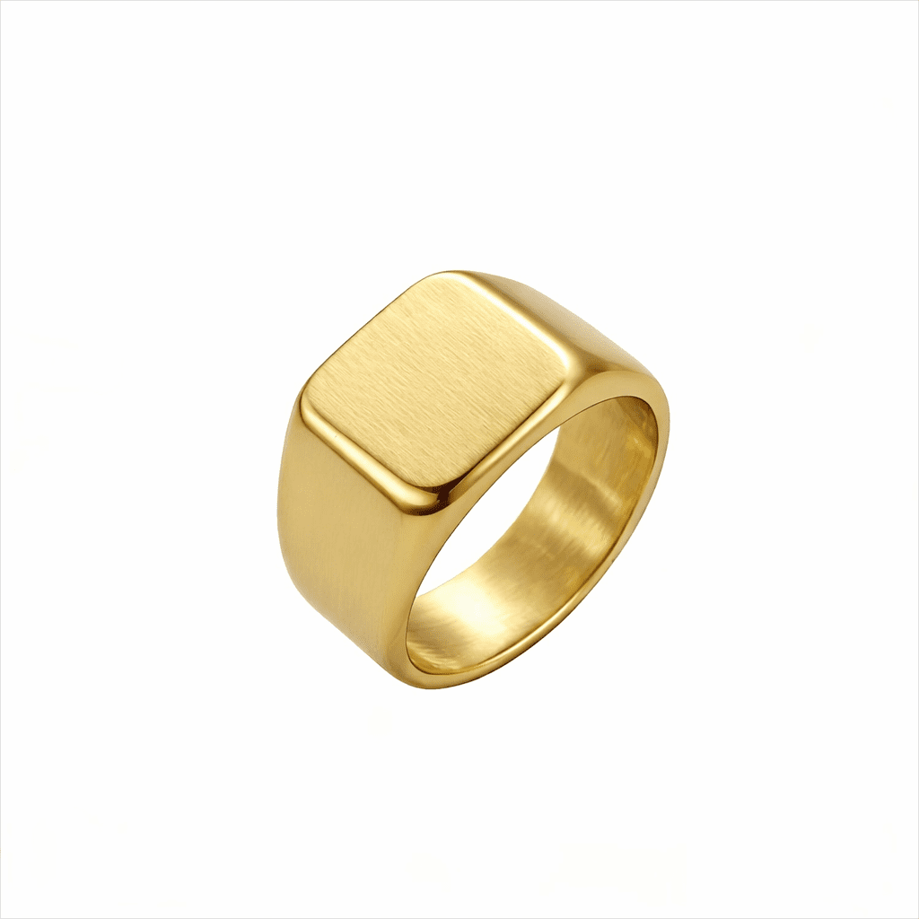 Iron Saints Men 18K Gold Plated Signet Ring, Stainless Steel, Men Jewelry Gift for Men