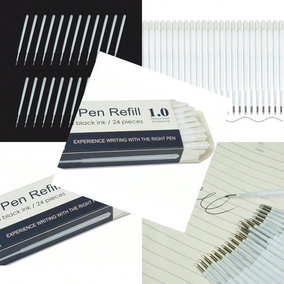24 Pcs Ballpoint Pen Refills 1.0 mm Point Black Ink