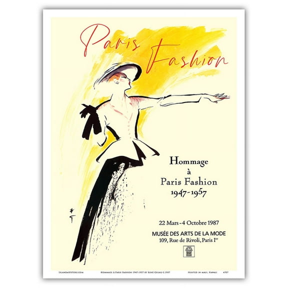 Paris Fashion 1947-1957 exhibit - Musée des Arts de la Mode in Paris - Vintage Museum Poster by René Gruau c.1987 - Master Art Print (Unframed) 9in x 12in