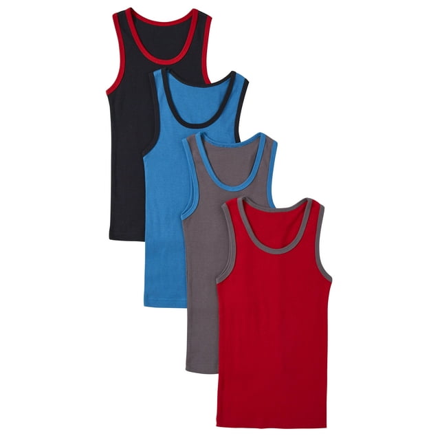Boys Ultra Soft 100% Cotton Tagless Tank Top Undershirts 4-Pack - Assorted 4-5