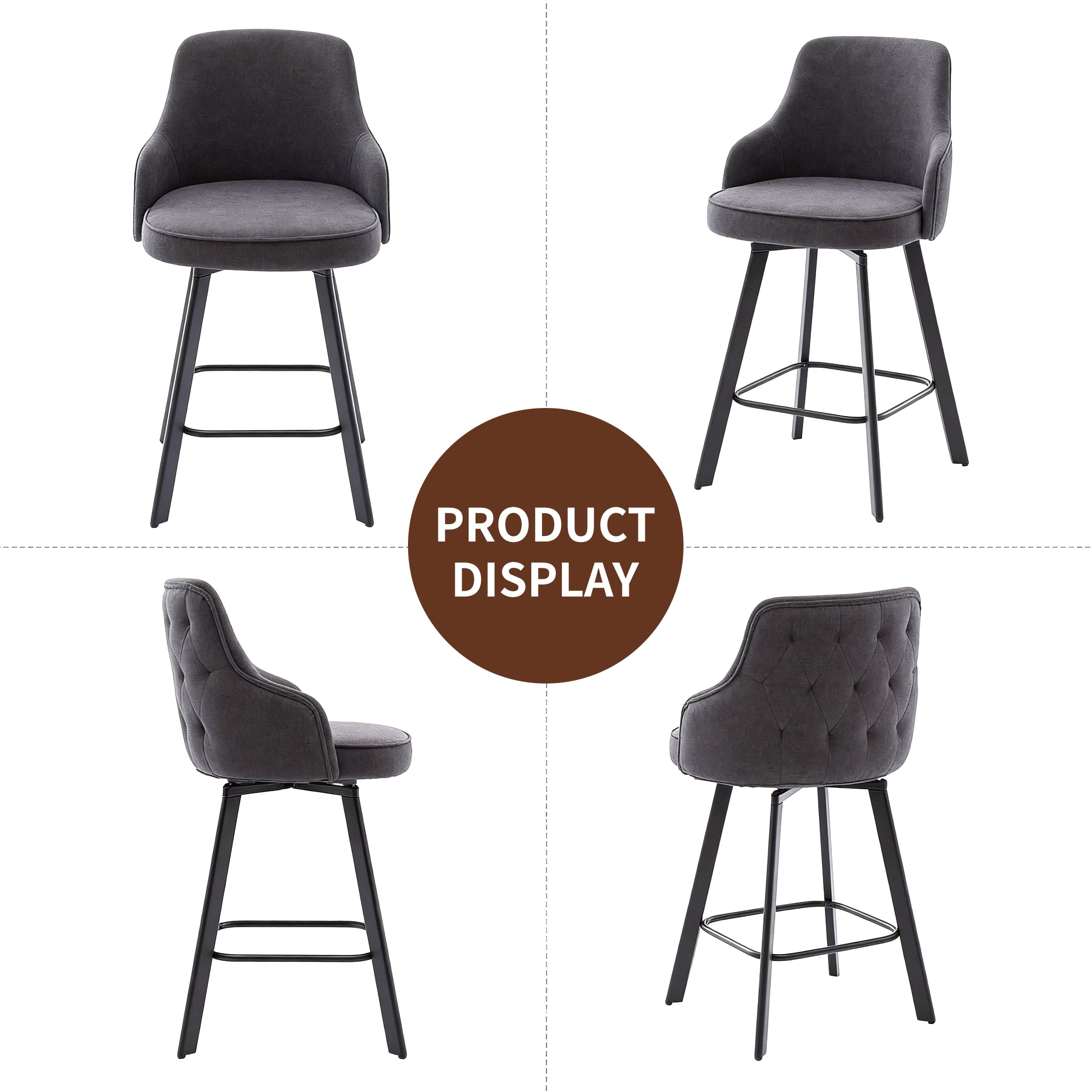 FIRAVOE Bar Stools Set of 3, 26" Swivel Barstools Counter Height Bar Stools with High Back, Linen Bar Chairs Counter Stools for Kitchen Island, Gray