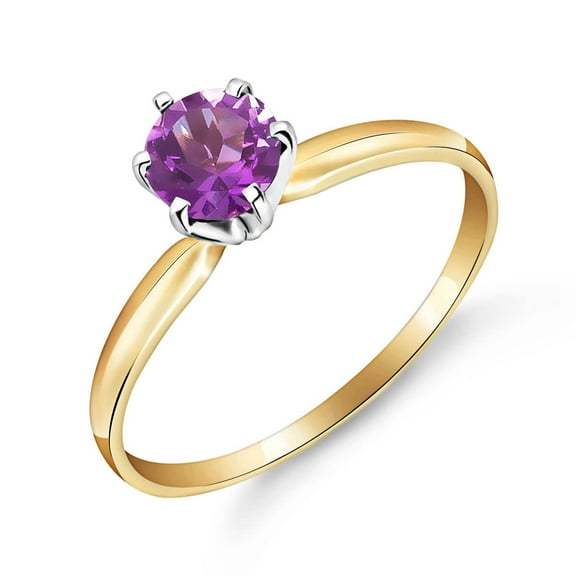 Galaxy Gold 14k Solid Yellow High Polished Gold Solitaire Ring with 0.65 Carat Natural Purple Amethyst - Size 6.0