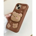 thumbnail image 5 of Kawaii 3D Teddy Bear Phone Case for 17 Pro (with Retractable Phone Stand & Grip) Cute Girly Cartoon Soft Silicone Phone Cover for Girls, Kids, Teens, and Women, Brown, 5 of 12