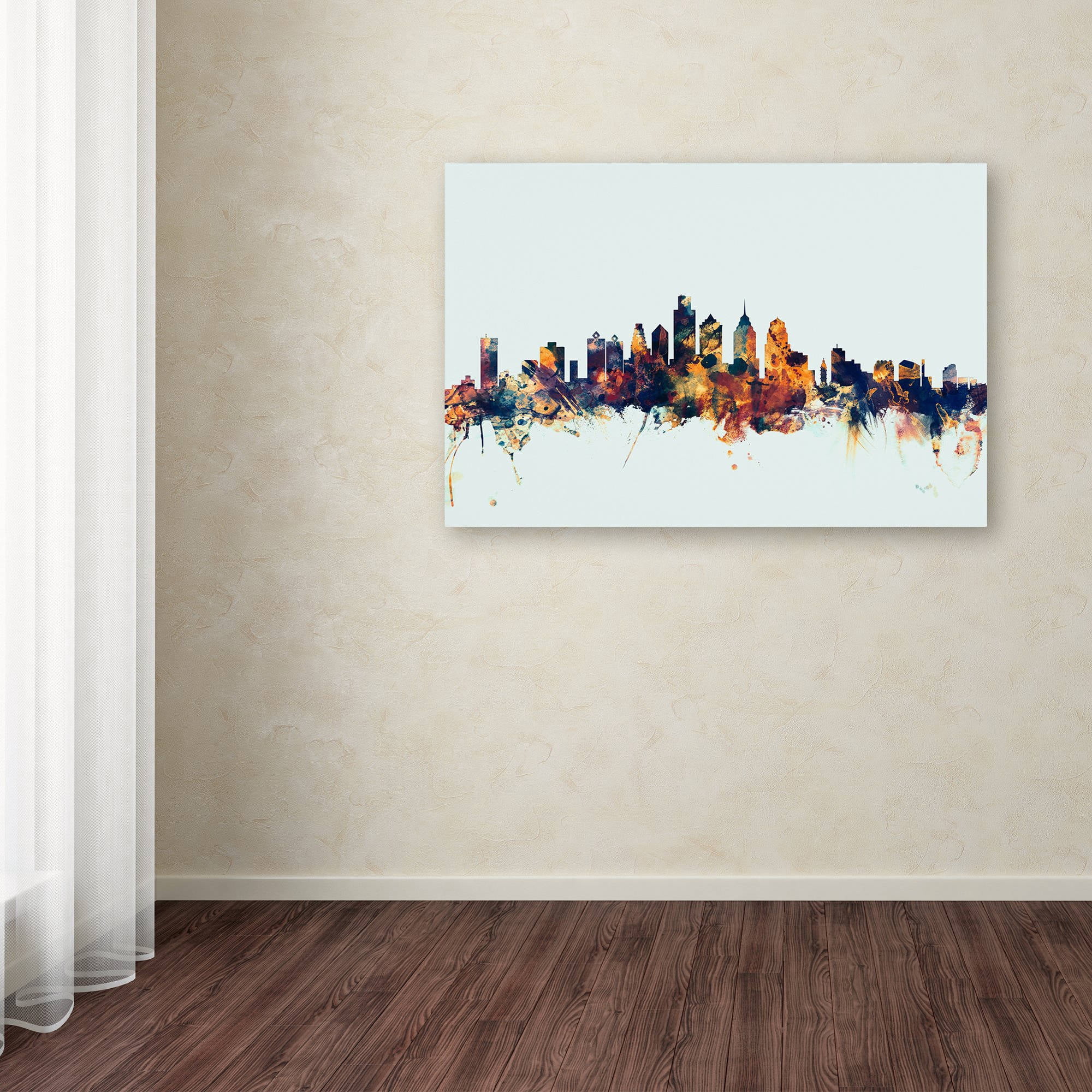 Trademark Fine Art "Philadelphia PA Skyline Blue" Canvas Art by Michael Tompsett