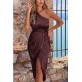 thumbnail image 3 of DOPI Women's  Summer Ruched Bodycon Dress Sleeveless One Shoulder Wrap Satin Belted Cocktail Midi Dress, 3 of 7