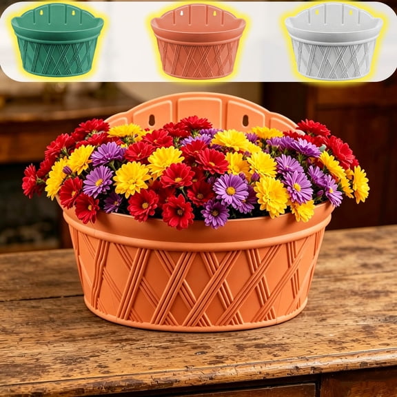 Plastic Flower Pots Hanging Baskets for Outdoor Wall Mounted Planter Semi Circular 12 Inch Indoor Balcony Hanging Pot for Herbs Flowers Green Red Gray by Xuniizn