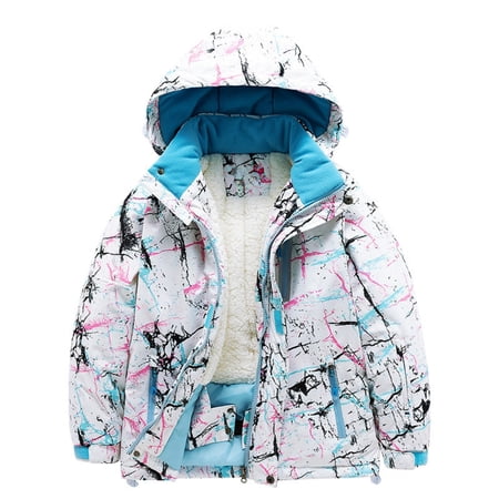 Generic Boys and Girls Children s Ski Suits Snow Suits Winter Plus Velvet Warm Windproof Outdoor Sports Snow Suits Waterproof Snowboard Jumpsuits One Piece Snowsuit Jackets Coats(8 White)