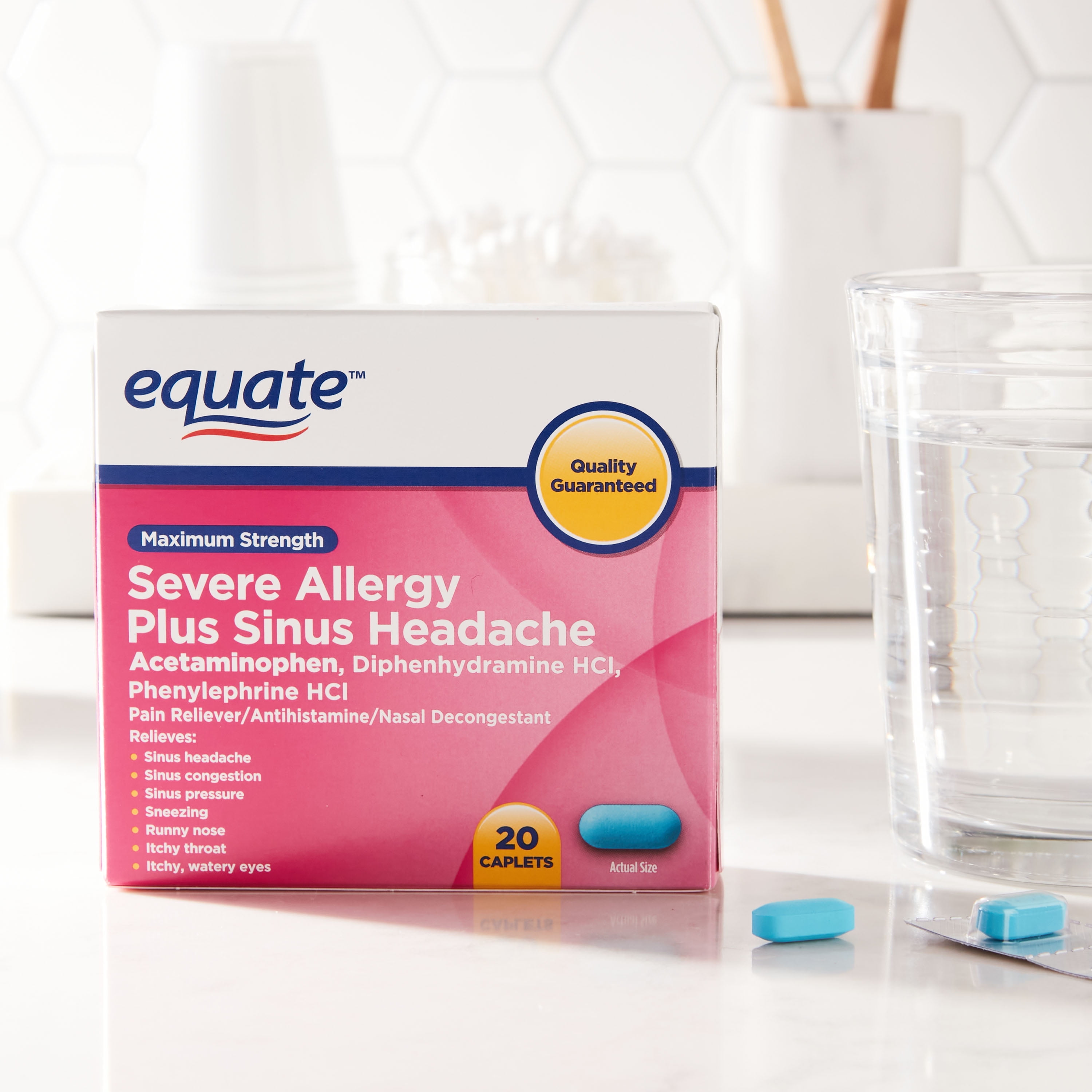 Equate Maximum Strength Severe Allergy Plus Sinus Headache Caplets, 20 Count