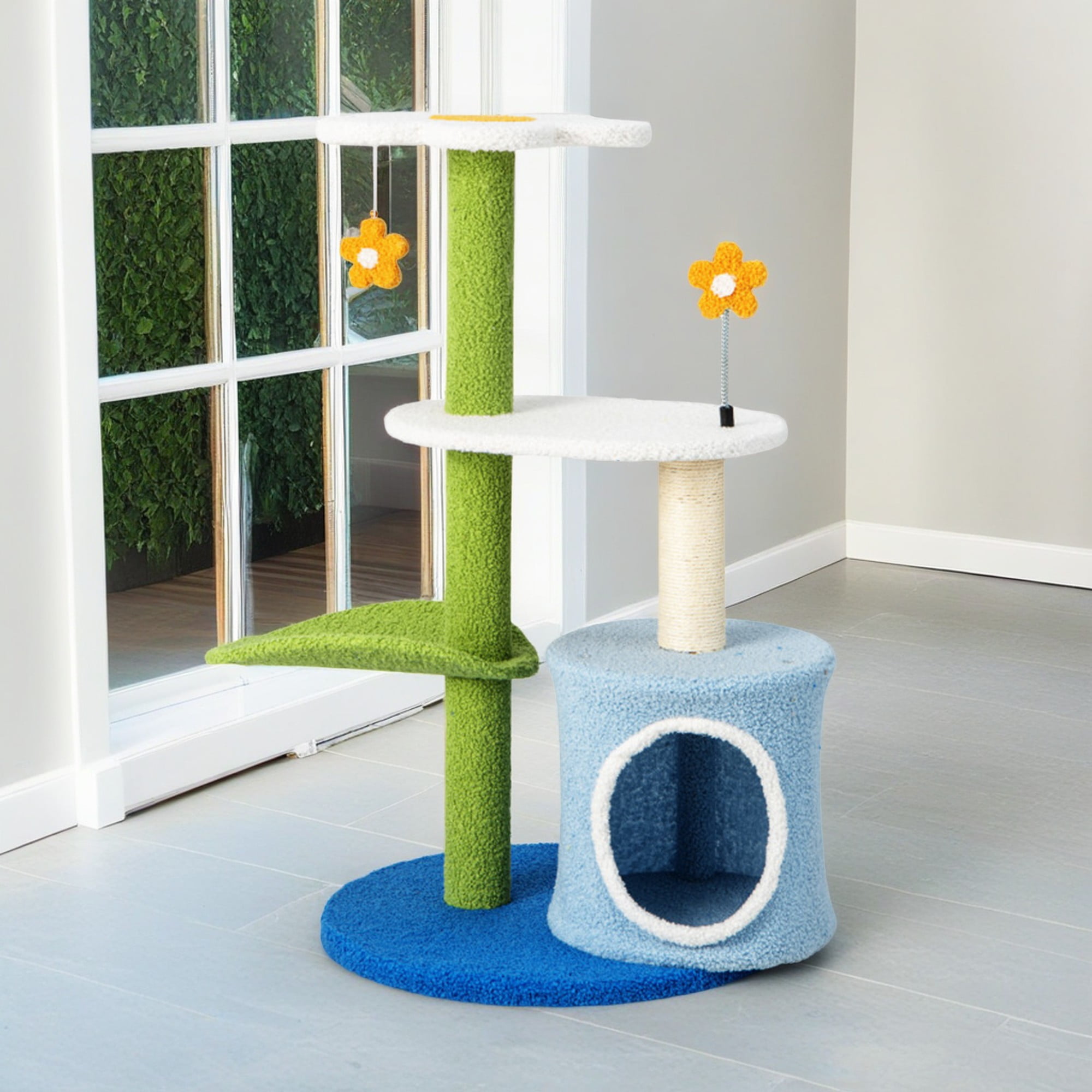resenkos 34" Cat Tree for Indoor Cats, Plush Cat Tower with Cat Condo, Jingling Balls and Sisal Cat Scratching Post for Kittens, Blue