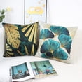 thumbnail image 4 of Fundas de almohada con estampado de hojas doradas y verde azulado de mezcla de algodón, lino ecológico, cremallera invisible cuadrada para decoración bohemia (4 piezas), 4 of 6