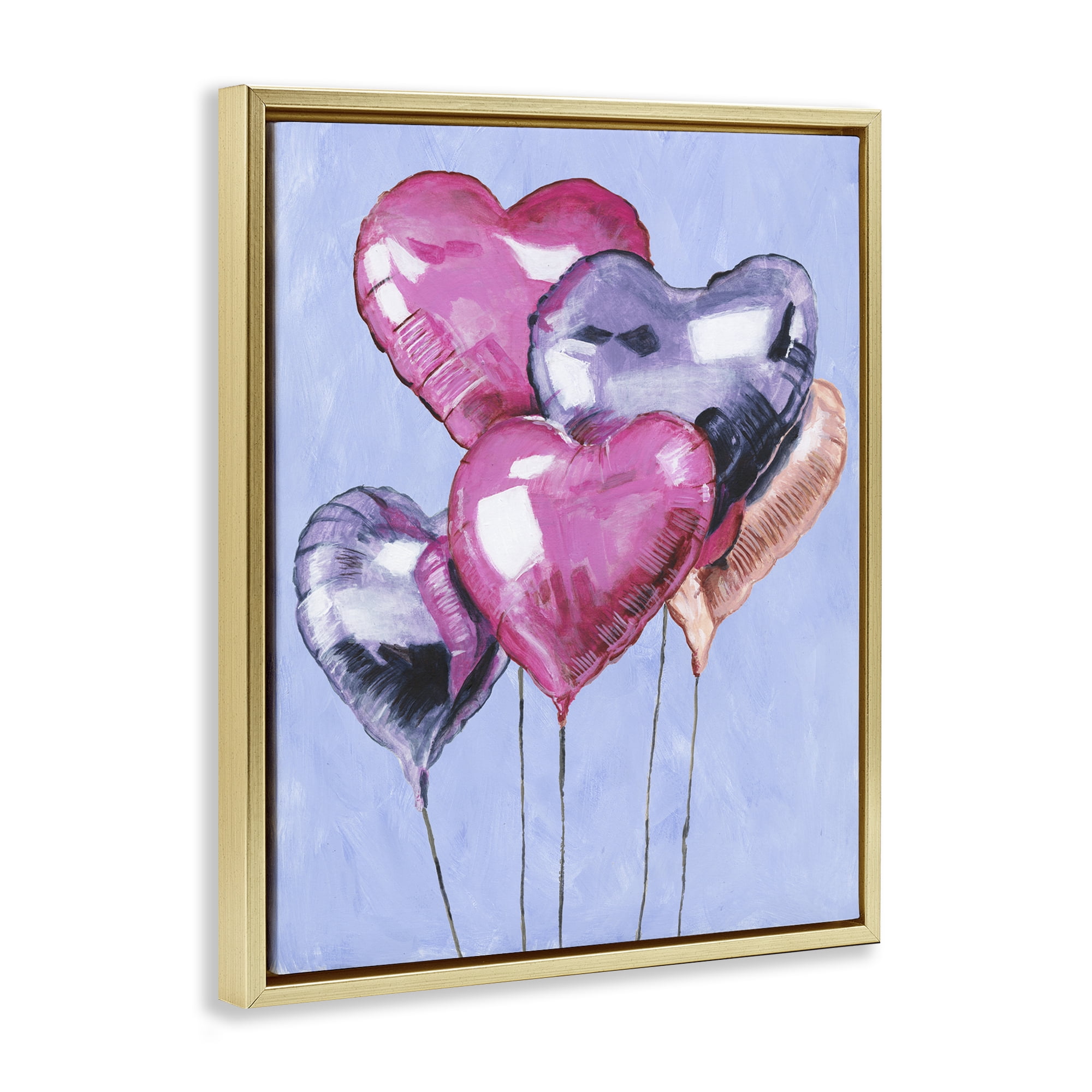 Stupell Industries Heart Balloons Celebration Gold Framed Floater Canvas Wall Art, design by Michael Willett
