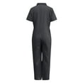 thumbnail image 5 of Riforla Women Solid Short Sleeve Shirt Zipper Elastic Waist Jumpsuit Straight Trousers Pocket Jumpsuits Womens Jumpsuits Black M, 5 of 6