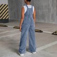 thumbnail image 4 of NAISIBABY Girls Denim Overalls 12T, Wide Leg Adjustable Strap Bib Pocket Stretchy Fashion Jeans Jumpsuit Blue(6-13T), 4 of 5
