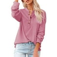 thumbnail image 2 of Womens Tshirts Long Sleeve Womens Tunic Tops Fall V Neck Loose Solid Summer Stitching Blouses Business Casual Pink M, 2 of 7