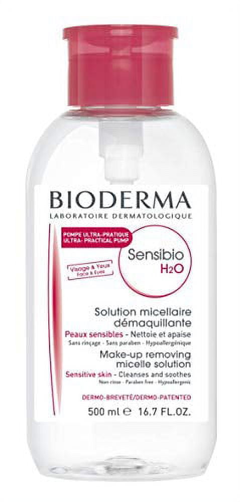 BIODERMA Micellar Cleansing Water, Sensibio H2O Soothing and Makeup Removing Solution for Sensitive Skin - Face and Eyes - Reversed Pump 16.7 fl.oz.