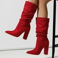 thumbnail image 2 of Juosiy Women's Wide Calf Slouchy Boots Suede High Heel Side Zip Stacked Block Work Booties, 2 of 8