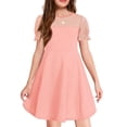 thumbnail image 1 of Vestido Haloumoning para niñas, malla en contraste, manga abullonada, rosa oscuro, 1 of 6