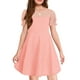thumbnail image 1 of Vestido Haloumoning para niñas, malla en contraste, manga abullonada, rosa oscuro, 1 of 6