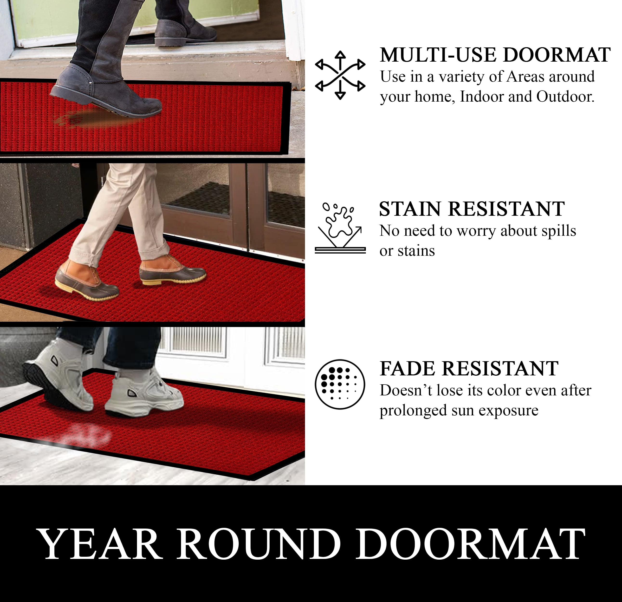 A1HC New Durable and Versatile Polypropylene Rubber Door Mat All Weather Inside Outside Door Mat Easy to Maintain for Front Entrance Back Doors, Patio, Garage All Commercial Places 47x71, Red Waffle