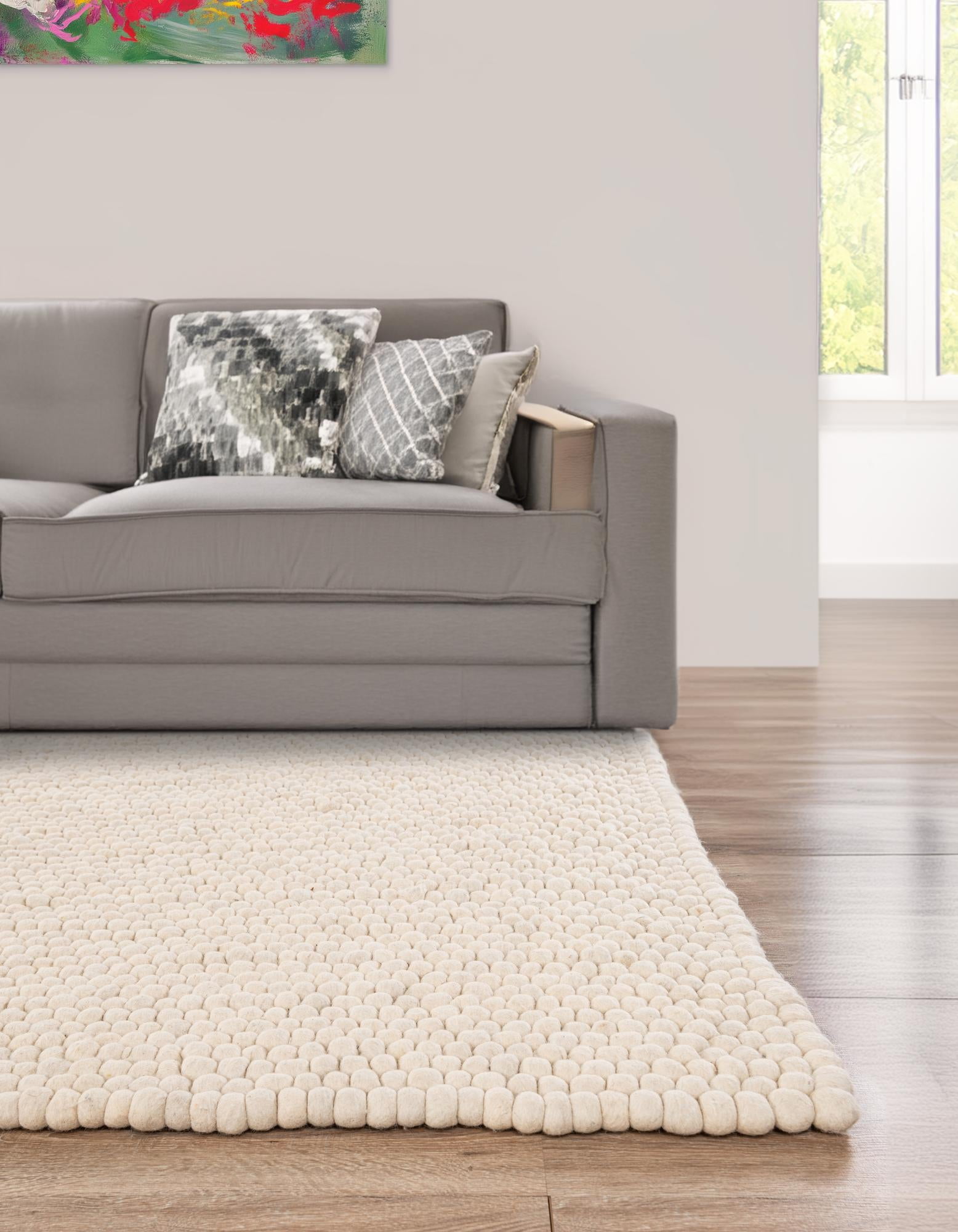Unique Loom Felt Ball Collection Area Rug - Cloud (5' 1" x 8' Rectangle Ivory)