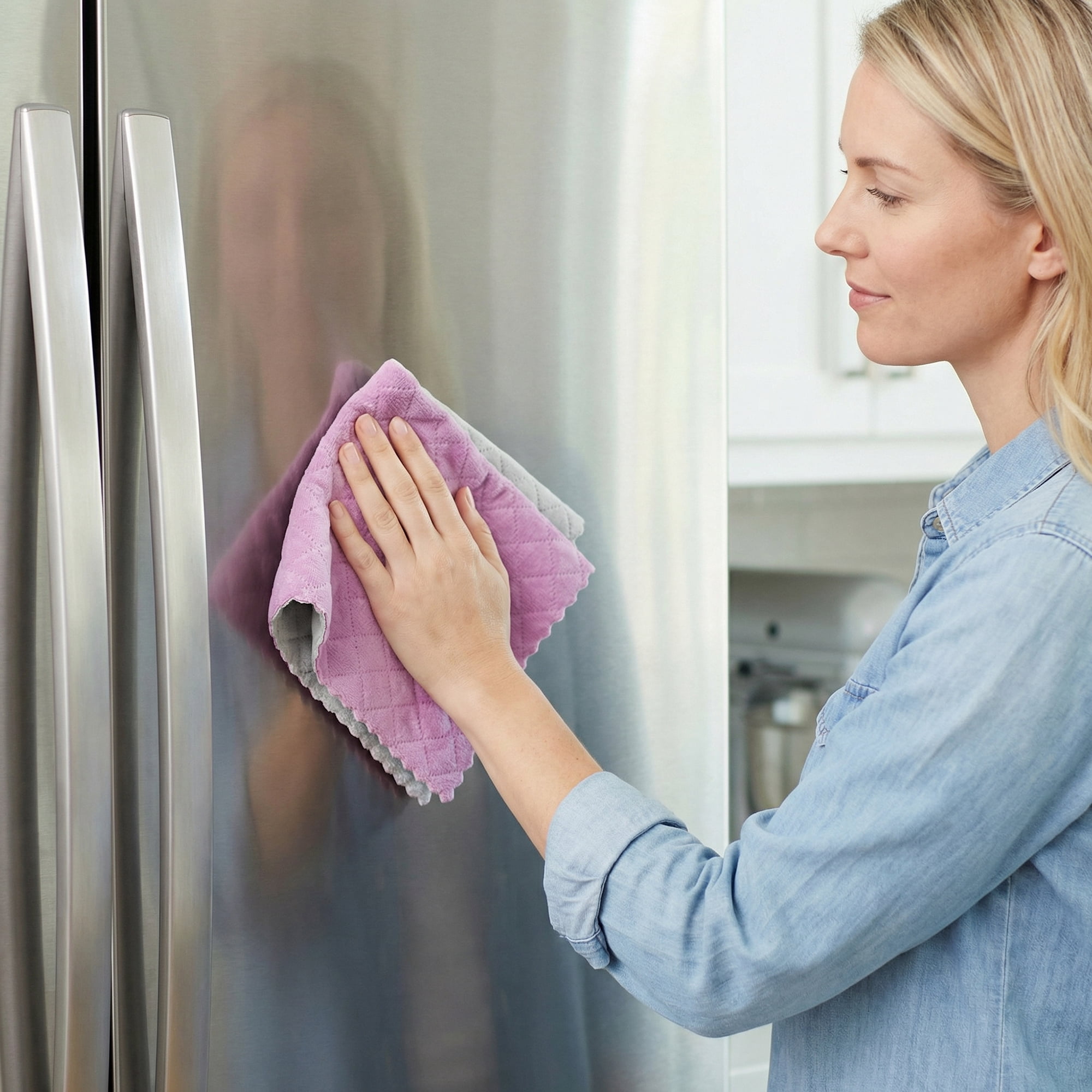 Unique Bargains 6 Pack Absorbent Cleaning Towels Purple Grey/Pink Blue 10"x10"/12"x12"