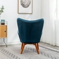 thumbnail image 6 of Carson Carrington  Aasen Silky Velvet Tufted Accent Chair with Ottoman Round Arms Arm Chairs Blue Rubberwood, Fabric, 6 of 13