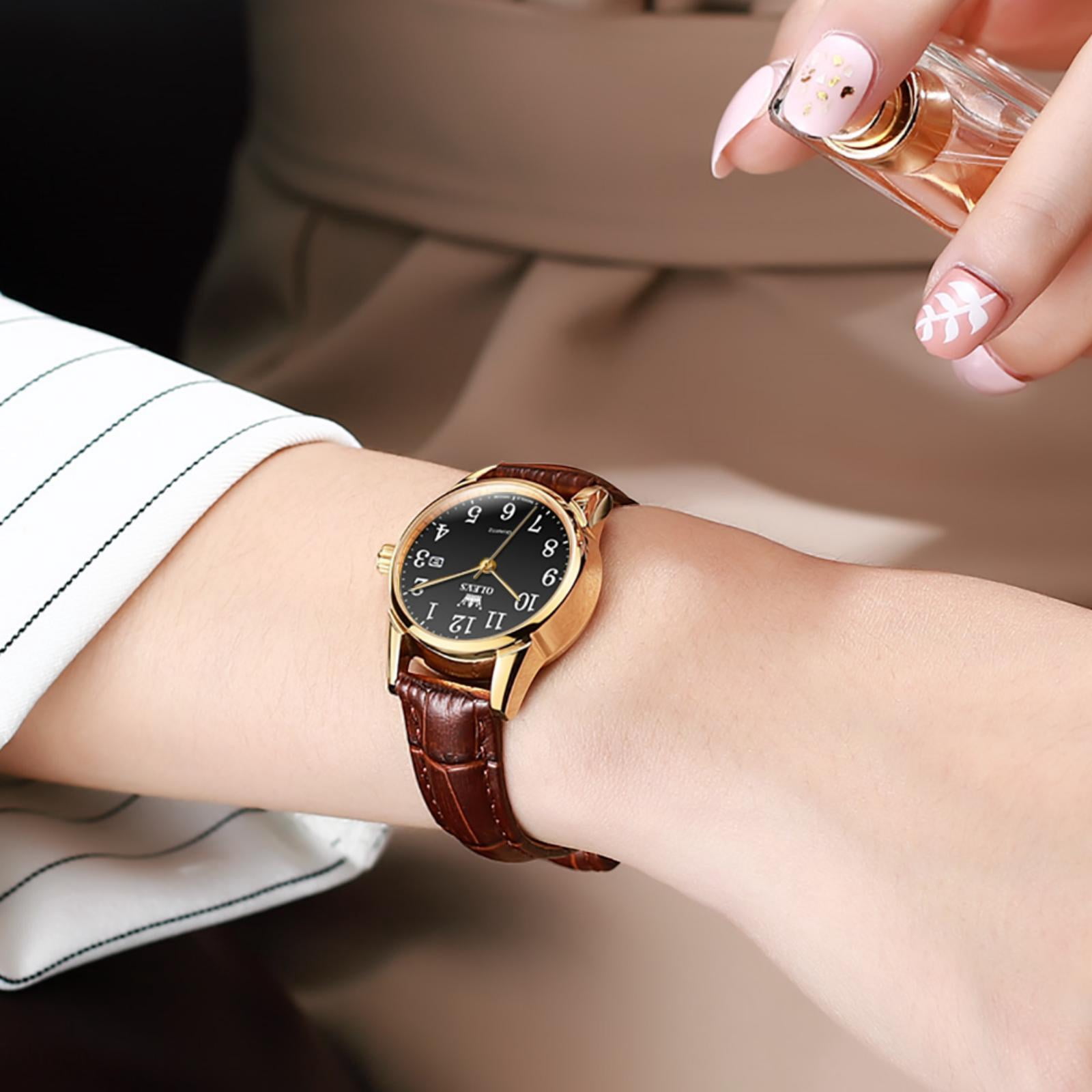 OLEVS Watches for Women Luxury Dress Analog Quartz Easy Read Digital Date Classic Luminous Brown Leather Strap Waterproof Female Wrist Watches Relojes para Mujer